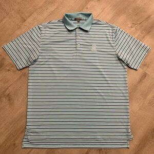 Peter Millar Summer Comfort Polo Shirt Men's Large Blue White Striped Chickasaw